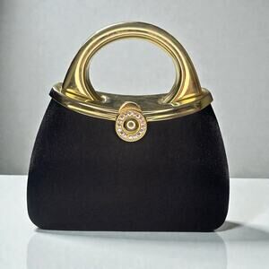 Vintage Sasha Brand Metal Evening Clutch Bag Jeweled Clasp w/ Rigid Handle 6"